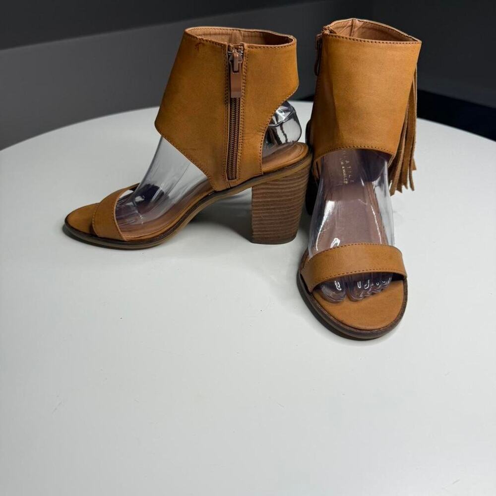 Very Volatile LA Tan Fringe Heeled Sandals Boots Clear Heel Boho Festival Size 9 - Picture 5 of 8